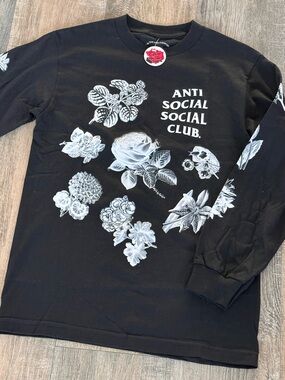 Anti Social Social Club Black Crewneck White Floral Print Strange Arrangements